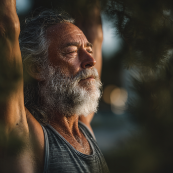 Gruppe von Senioren in entspannter Yoga-Pose